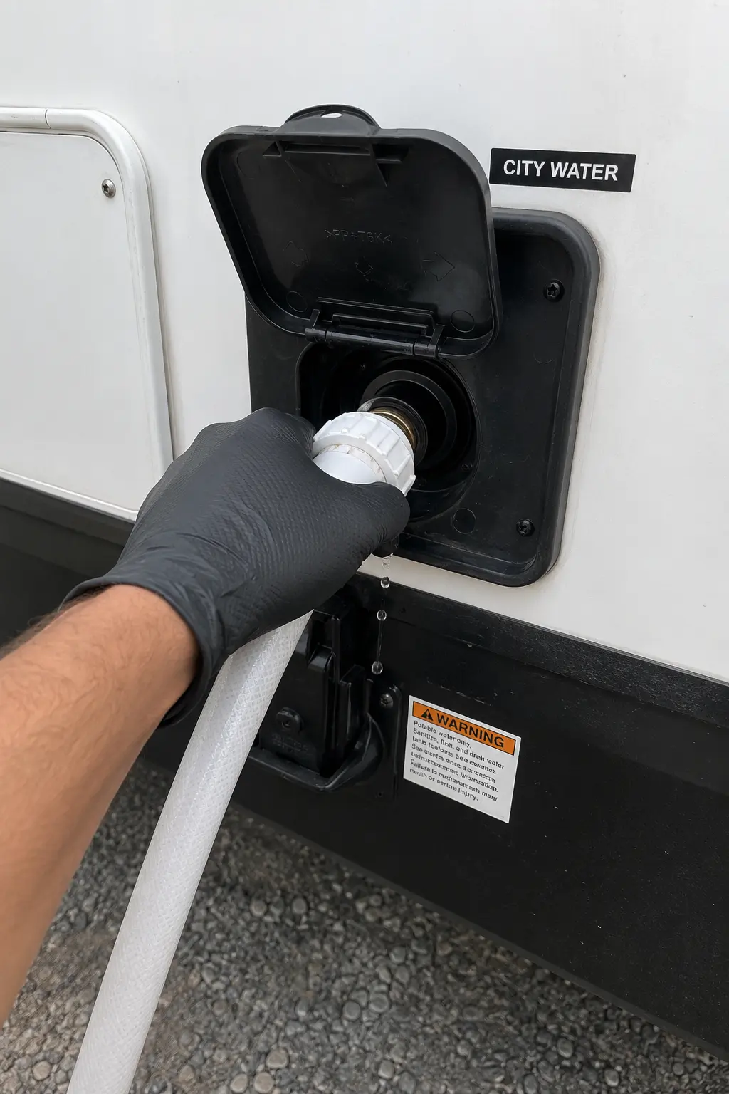 Louisville RV Plumbing Repair Technician On-Site RV plumbing repair technician fixing water line leak in Louisville KY